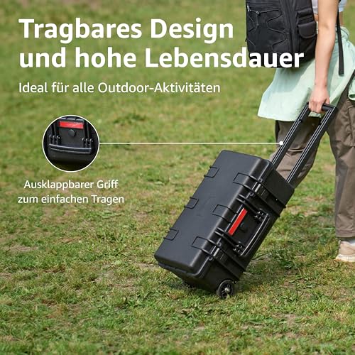 Amazon Basics - Großer Schützender Hartschalen-Kamerakoffer mit Ausziehbarem Griff und Rollen, Anpassbare Passform-Schaumstoff, Wasserdicht, Stoßfest, 55.6 x 34.8 x 24.9 cm, Schwarz