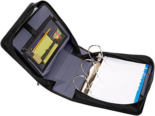 Amazon Basics - Ringbuch mit 3 Ringen und Reißverschluss - D-Ring, 10,16 cm, Schwarz