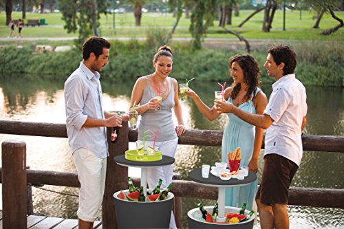Keter Moderne Coole Bar-Outdoor-Terrassenmöbel und Whirlpool-Beistelltisch mit 2,5 l Bier- und Weinkühler, Dunkelgrau