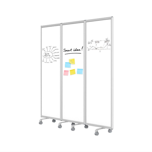 MoB Mobile Trennwand Raumteiler für Büro, Arbeitsplatz Innen faltbare & flexible Präsentationsboard mit beschreibbarer Oberfläche - Whiteboard - Magnetboard (Whiteboard einseitig, 180 x 180 cm)
