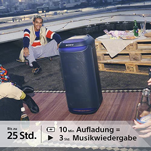 Sony SRS-XV800 - Bluetooth, Party Box Lautsprecher, Kraftvoller 360° Sound, tragbar, 5 Front-/2 Rücklautsprecher, MEGA Bass, 25h Akkulaufzeit, LED Licht, IPX4 wasserdicht, Schnellladung– Schwarz