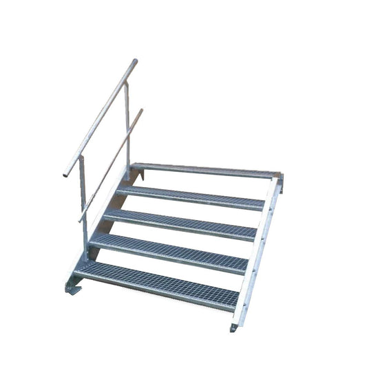 Stahltreppe Industrietreppe Aussentreppe Treppe 5 Stufen-Breite 90cm Variable Geschosshöhe 70-105cm mit einseitigem Geländer