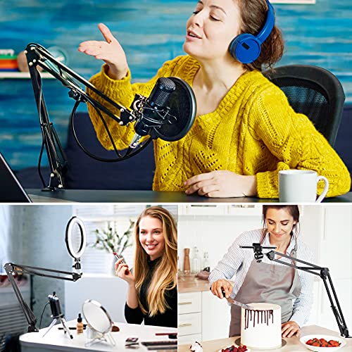 CAHAYA Mikrofonständer tisch einstellbare Mikrofonständer professionelle Mikrofonhalter Mikrofonaufhängung Boom Scissor Arm Stand mit Mic Pop Filter CY0261