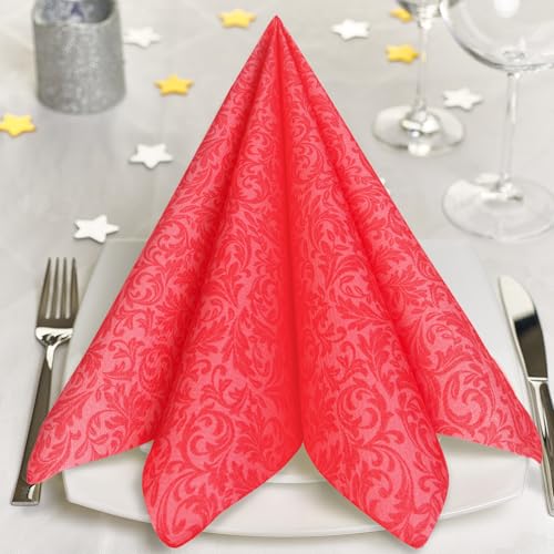 GRUBly® Servietten ROT, Stoffähnlich [50 Stück], Hochwertige rote Servietten, Tischdekoration für Jubiläum, Hochzeit, Geburtstag, Feiern, 40x40cm, AIRLAID QUALITÄT