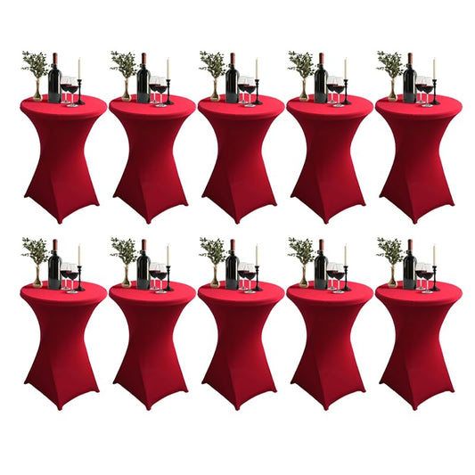 Vnituasr 10 Sets rote Cocktail Tischhussen, Barstretch-Tischhussen für Bistrotische Ø 80-85 cm, runde Tischtücher für Partys, Bankette und Stehtische (80 x 110 cm, rot)
