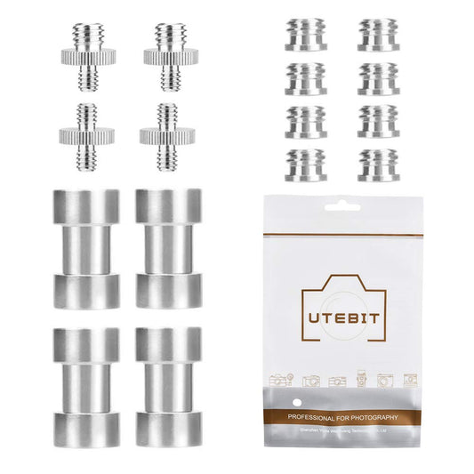 UTEBIT Kamera Gewindeadapter 1/4 zu 3/8 Zoll Stativschraube 1/4 zu 1/4 Gewinde Adapter Silber Metal Spigot Adapter für Kamera/Stativ/Monopad/Kugelkopf/Licht Standplatz