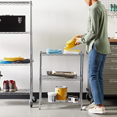 Amazon Basics Schmaler Aufbewahrungsschrank mit 3 Regalböden, höhenverstellbaren Einlegeböden und Nivellierfüßen, maximales Gewicht 340 kg, Chrom, 34 cm T x 58.9 cm B x 76.2 cm H