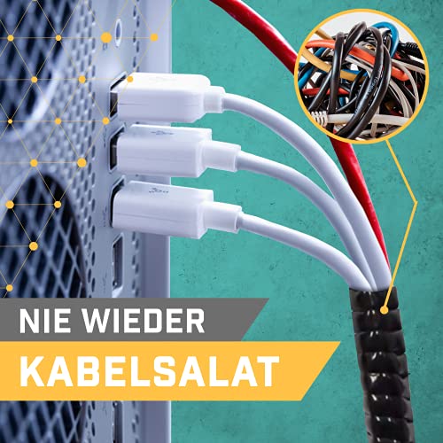 Kabelkanal - Schreibtisch & TV Kabel Organizer 10 m fur Kabelmanagement - Kabelschutz, Flexibler Spiral-Kabelschlauch mit 6mm - 60mm Durchmesser zur Kabelführung (Schwarz)