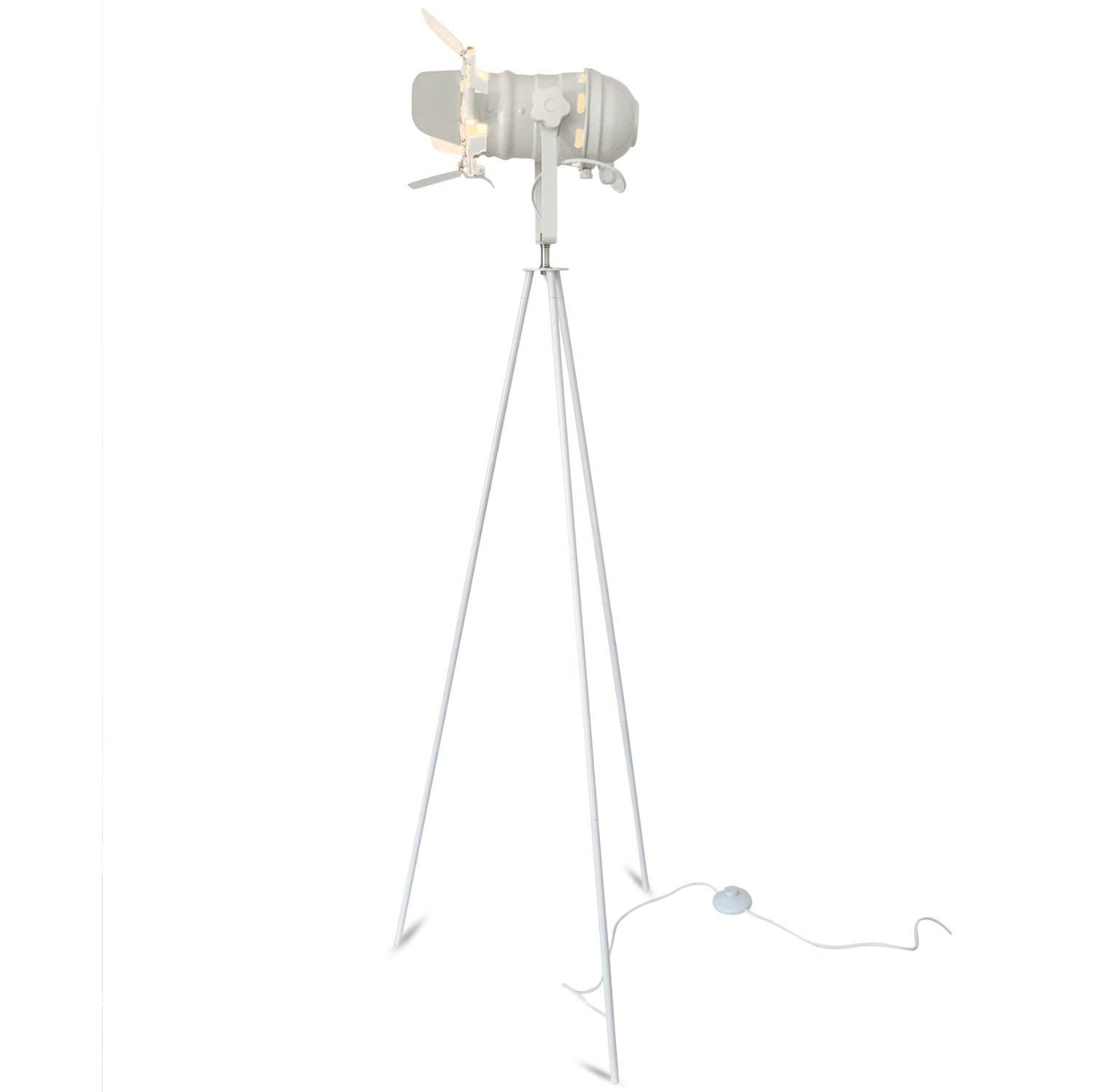 mojoliving Stehleuchte Stativ aus Metall für das Wohnzimmer Schlafzimmer Deko Tripod Retro Studio Design Stehlampe mit Dreifuss Gestell (Stativ Weiss Schirm Weiss)