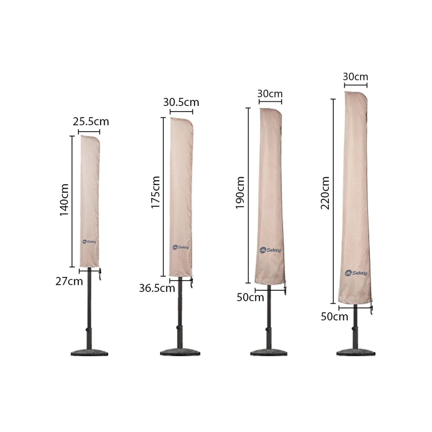 Sekey Sonnenschirm Schutzhülle mit Stab, Abdeckhauben für Ø 350cm / 200x300cm Gartenschirm , Abdeckung für Marktschirm / Balkonschirm, 100% Polyster wasserdicht