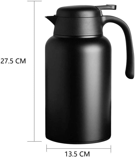 Luvan Thermoskanne, 2 l, Thermokaraffe aus Edelstahl, Warmhaltefunktion, kalt, 24 Stunden (schwarz)