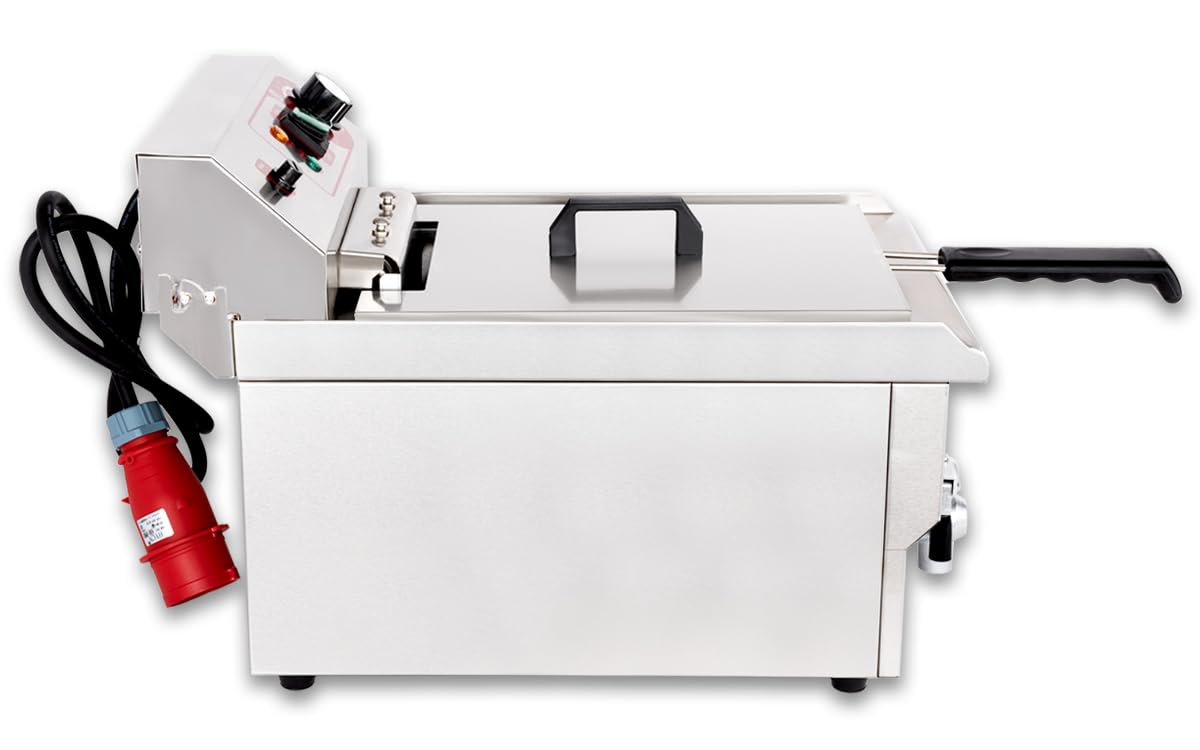 Beeketal BWF-161 Profi Kaltzonen-Fritteuse, 16L Edelstahl Gastro Fritteuse für Imbiss, mit 11L Ölmenge, Doppelheizung und Ablaufhahn