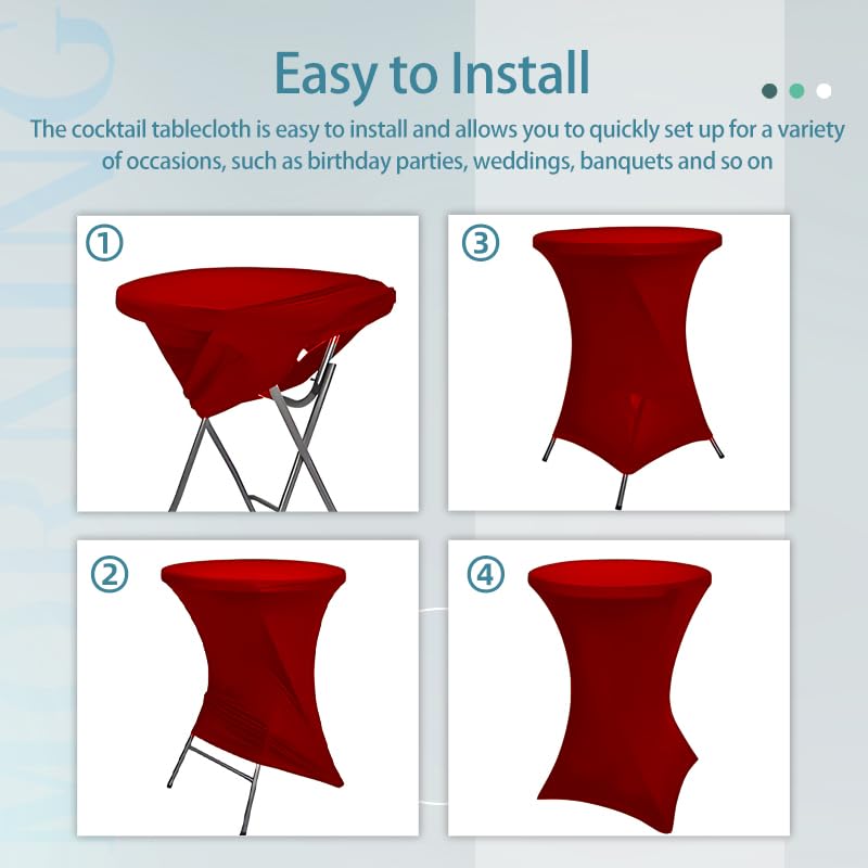 Vnituasr 10 Sets rote Cocktail Tischhussen, Barstretch-Tischhussen für Bistrotische Ø 80-85 cm, runde Tischtücher für Partys, Bankette und Stehtische (80 x 110 cm, rot)