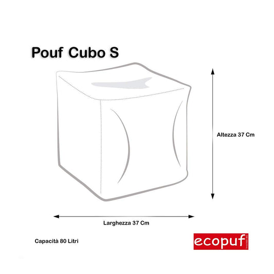 Ecopuf Cube S Pouf Fußstütze für den Außenbereich aus Polyester, wasserdicht, Oxford, 600D, Outdoor, mit Polystyrol-Kugeln, 37 x 37 cm