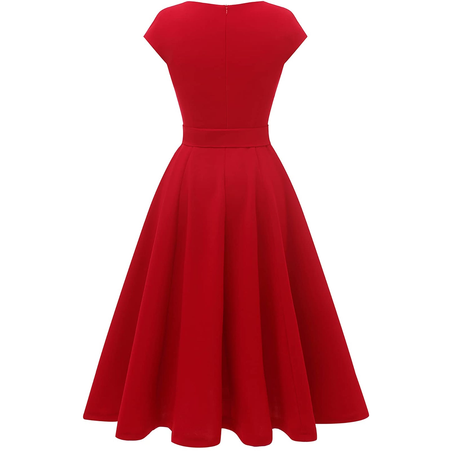 DRESSTELLS Damen Elegant Hochzeitkleid 1950er Vintgae Retro Cocktailkleid A-Line Swing Festlich Knielang Kleid Red 2XL