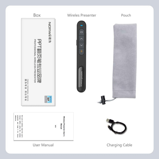 NORWII N76 Wireless Presenter Wiederaufladbar mit einer Reichweite von 300 Fuß, Hyperlink USB Powerpoint Remote-Präsentations-Clicker Laserpointer Wiederaufladbar 2,4 GHz (Schwarz)