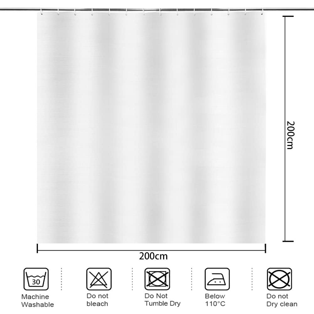 YISURE Duschvorhang 200x200 Weiß Antischimmel, Textil Polyester Stoff Duschvorhang mit Magnet für badewanne wasserabweisend maschinenwaschbar, Breite 200 x Höhe 200cm