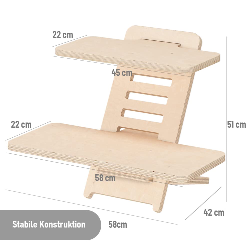 Stehschreibtisch Aufsatz aus Holz – Höhenverstellbares Stehpult und Laptopständer aus natürlichem Holz Made in EU