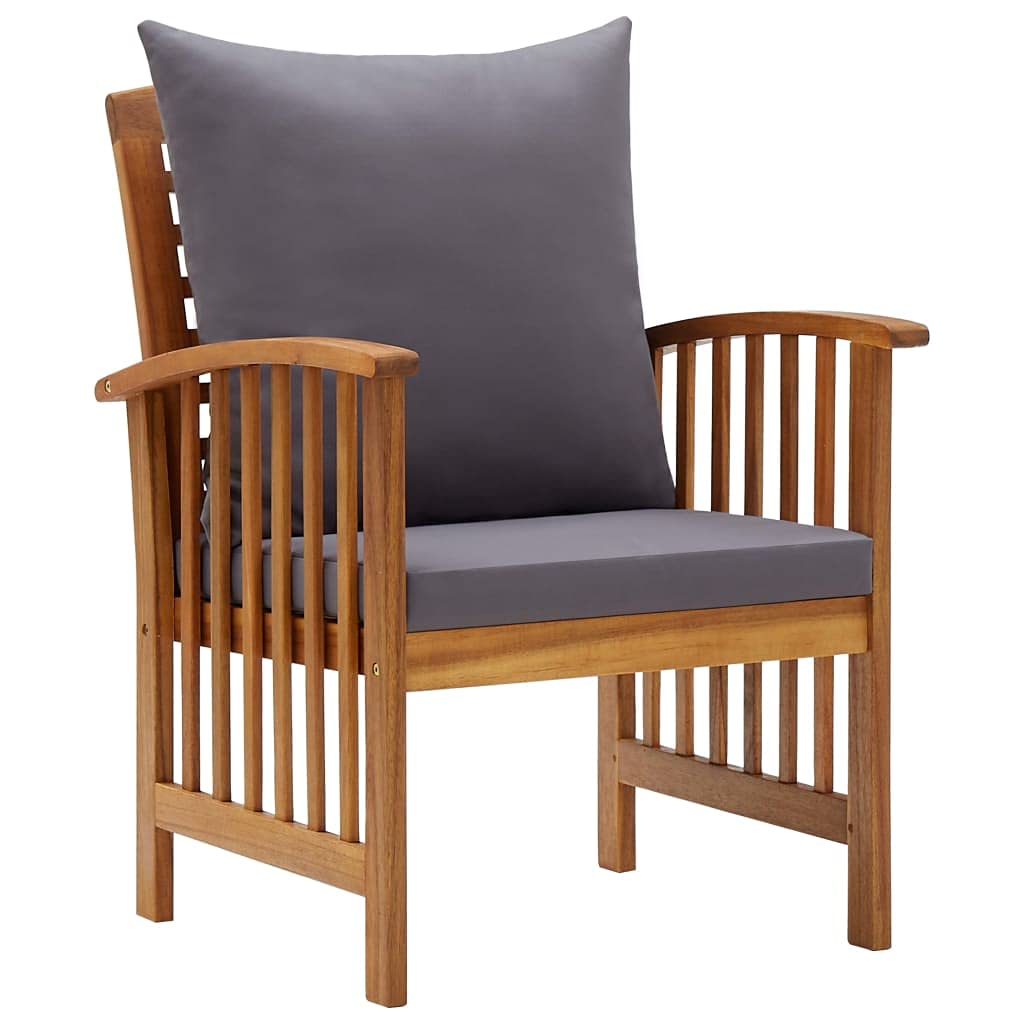 Willood 4-TLG. Garten-Lounge-Set mit Auflagen Gartenmöbel Sofa Lounge Sitzgruppe Gartenset Ecksofa Mittelsofa Massivholz Akazie Grau Bank + 2X Sessel + Tisch
