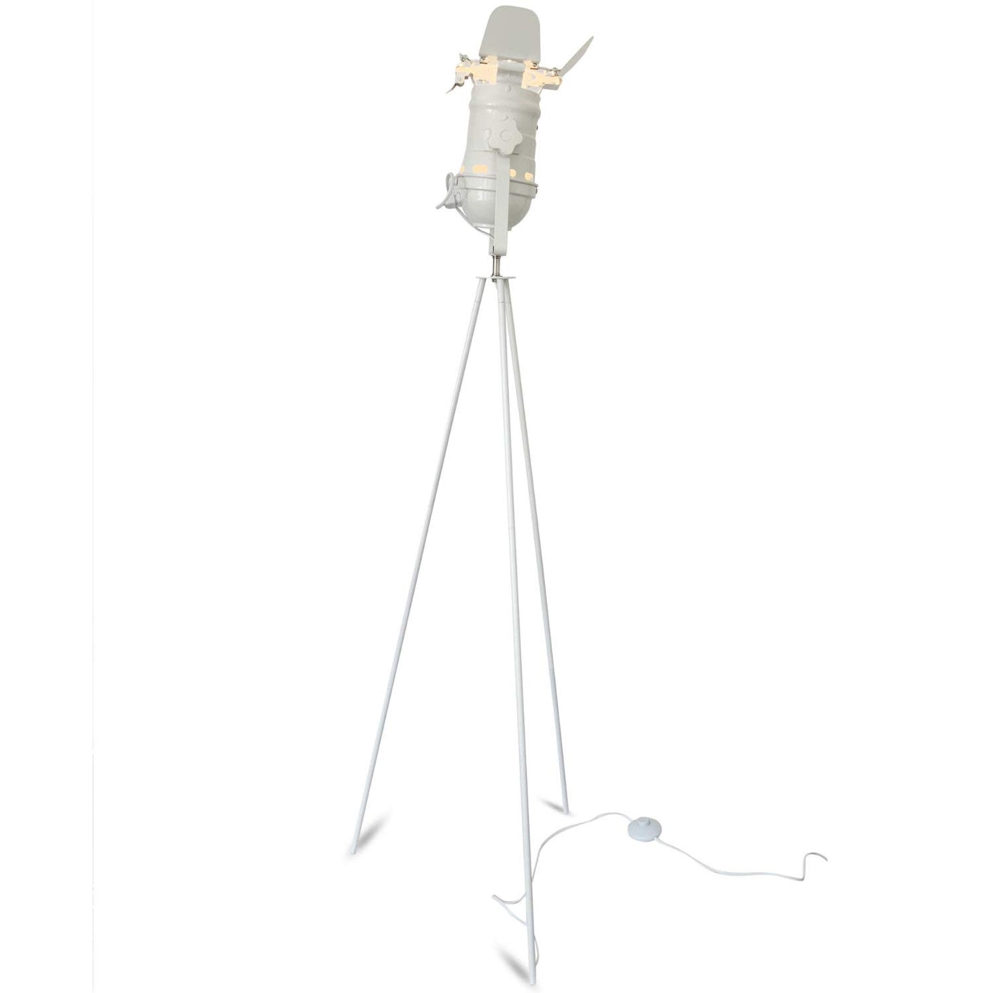 mojoliving Stehleuchte Stativ aus Metall für das Wohnzimmer Schlafzimmer Deko Tripod Retro Studio Design Stehlampe mit Dreifuss Gestell (Stativ Weiss Schirm Weiss)