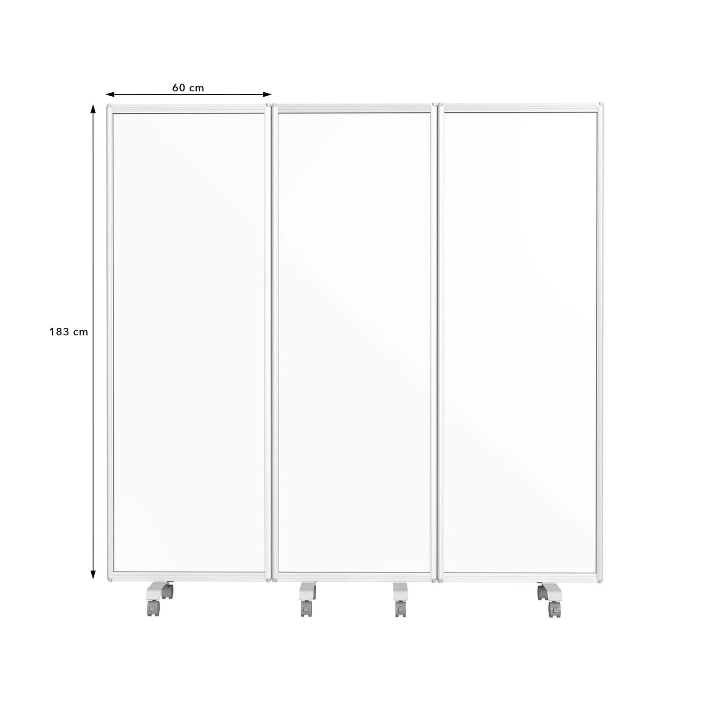 MoB Mobile Trennwand Raumteiler für Büro, Arbeitsplatz Innen faltbare & flexible Präsentationsboard mit beschreibbarer Oberfläche - Whiteboard - Magnetboard (Whiteboard einseitig, 180 x 180 cm)
