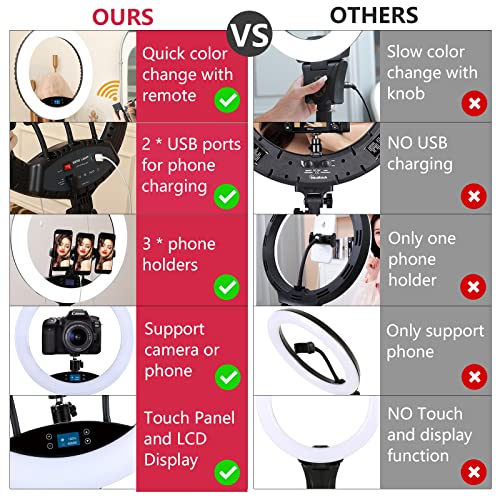 LED-Ringlicht mit Stativständer, Selfie-Ringlicht, 48,3 cm, LCD-Display, Touchscreen, dimmbares Licht für Make-up, Studio, Porträt, Vlog, Videoaufnahmen, mit Tragetasche und Fernbedienung, CRI>97