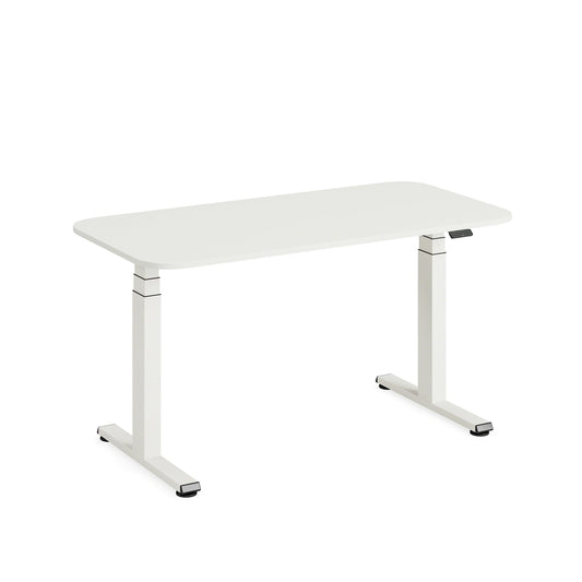 Steelcase Solo Elektromotorisch höhenverstellbarer Homeoffice-Schreibtisch, programmierbares Bedienpaneel, Antikollisionssensor und Kabelnetz, Tischplatte in Snow, Gestell in Pearl Snow