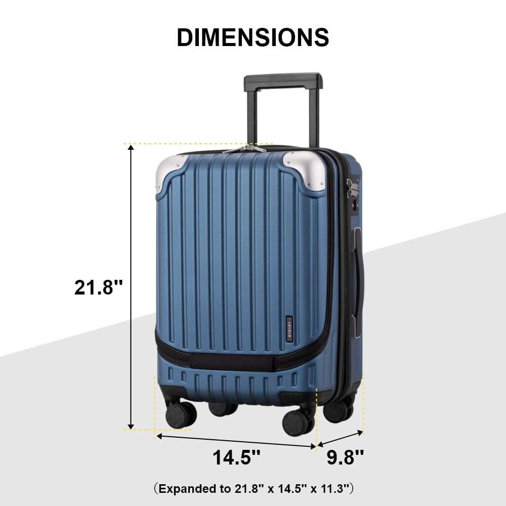 LEVEL8 Koffer Trolleys Leicht ABS+ PC Handgepäck Hartschalen-Koffer Trolley Rollkoffer Reisekoffer Erweiterbar, TSA, 4 Rollen, 55 cm, 36-42 Liter, Blau