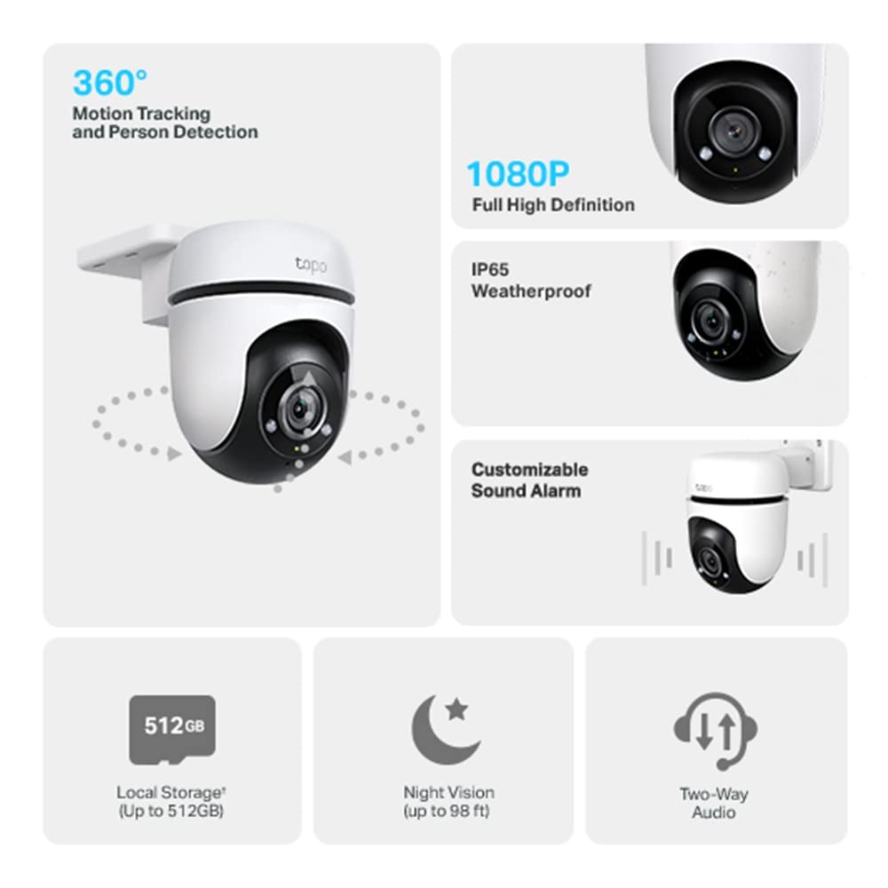 TP-Link Tapo C500 WLAN Überwachungskamera Außen, 360° Sichtbereich, 1080p Auflösung, Bewegungserkennung, Nachtsicht bis zu 30 m, Zwei-Wege-Audio, Kompatibel mit Alexa & Google