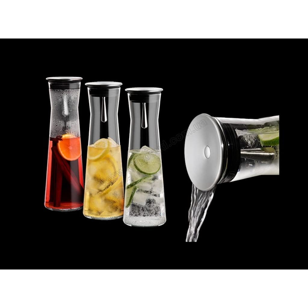 Bohemia Cristal 093 006 103 SIMAX Karaffe ca. 1100 ml aus hitzebeständigem Borosilikatglas mit praktischem Ausgießer aus Edelstahl "Indis", 10.2 x 10.2 x 30.5 cm