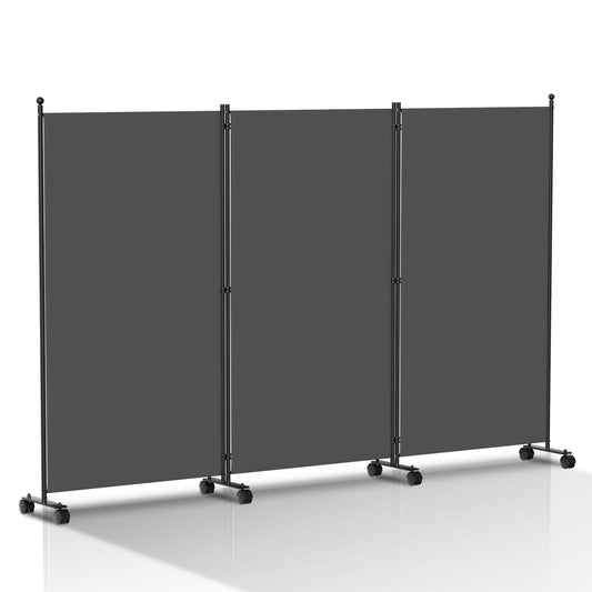 Vigevee Paravent Raumteiler Klappbar Freistehend Trennwand, Paravent auf Rollen, Umkleide Sichtschutz Raumtrenner 3 Teilig 263x181 cm, Paravent für Büros, Balkon - Anthrazit