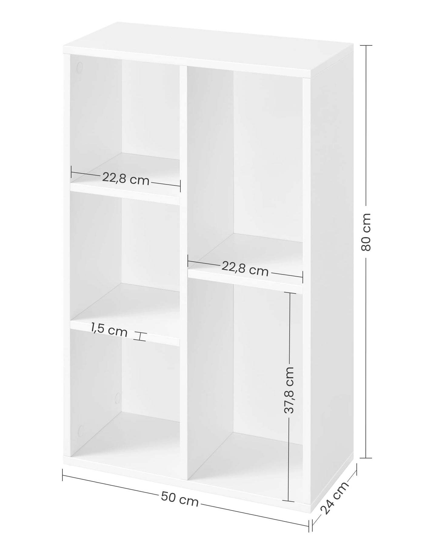 VASAGLE Bücherregal, Regal mit 5 Fächern, Bücherregal, Trennwand, Präsentation, für Wohnzimmer, Schlafzimmer, Büro, 24 x 50 x 80 cm, Weiß LBC25WT