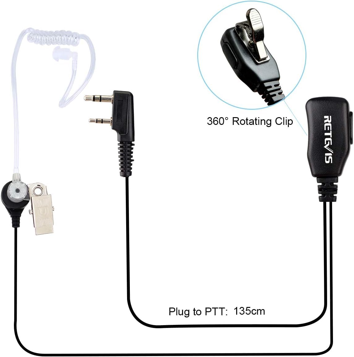 Retevis Funkgerät Headset Walkie Talkie Kopfhörer mit Schallschlauch Kompatibel mit JUCJET Walkie Talkie RT24 RT668 RT27 RT24V Baofeng UV 5R BF-88E BF-888S Kenwood Funkgerät Headset (2 Stück)