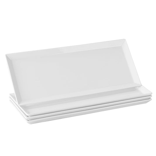 DOWAN Teller Rechteckig, Servierplatten Keramik 36,8 x 15,2 cm, Rechteckige Teller aus Porzellan, Speiseteller für Fleisch, Fisch, Sushi, Gericht usw. Neutral Weiß, 4 Stück