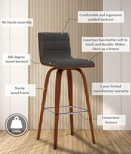 Armen Living lcvibagrwa30 Vienna 76,2 cm Bar Höhe Barhocker in GRAU Kunstleder und Walnuss Holz-Finish
