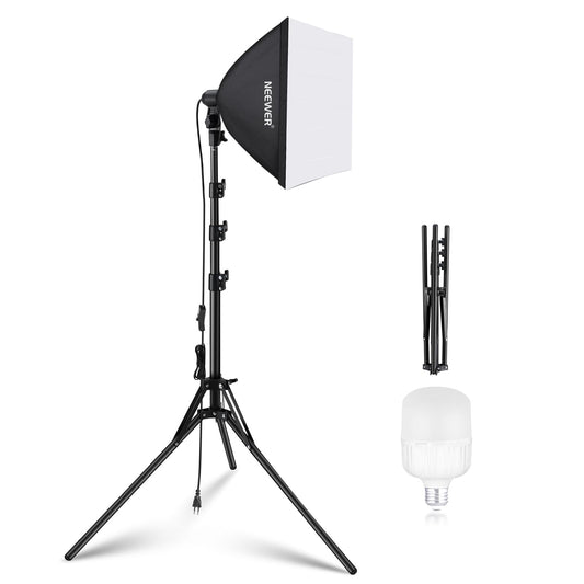 NEEWER 40x40cm Softbox Beleuchtung Set mit 35W LED Glühbirne E27 Sockel (EU Stecker) CE&UKCA Zertifiziert 5700K CRI93+, 180cm Licht Stativ für Fotografie Leuchte Videolicht Aufnahme TikTok, SF40