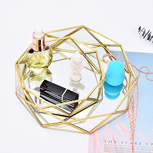 Glas Spiegel Tablett, Gold Tablett, Parfüm Tablett, Make-up Tablett, Dekorative Kosmetik Organizer, Schmuck Organizer für Badezimmer, Schminktisch (Klein)