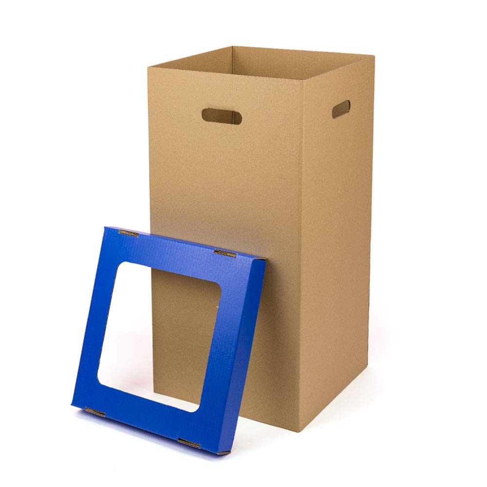 ONLY BOXES 2er-Pack Papierkorb aus Pappe, Mülleimer mit Deckel, blau, Maße: 37 x 36 x 70 cm