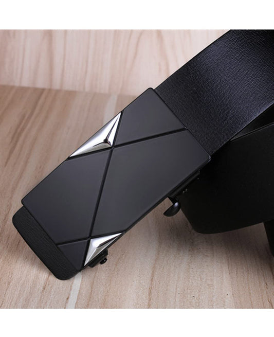 Gürtel Herren, Ledergürtel Herren Schwarz Automatikschließe Gürtel Schnellverschluss Ratsche Gürtel ohne löcher verstellbar für Herrenkleid Lässig Hose Anzug Jeans Hose, 35mm Breit, Größe Angepasst