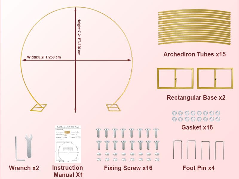 PlusFive 2,5M Hochzeitsbogen Gold Rundes Ballonbogen Kit Größ Metall Hochzeit Bogen Luftballon Bogen Gestell Ballon Ring Traubogen Ballon Girlande für Hochzeit Geburtstag Babyparty Dekoration