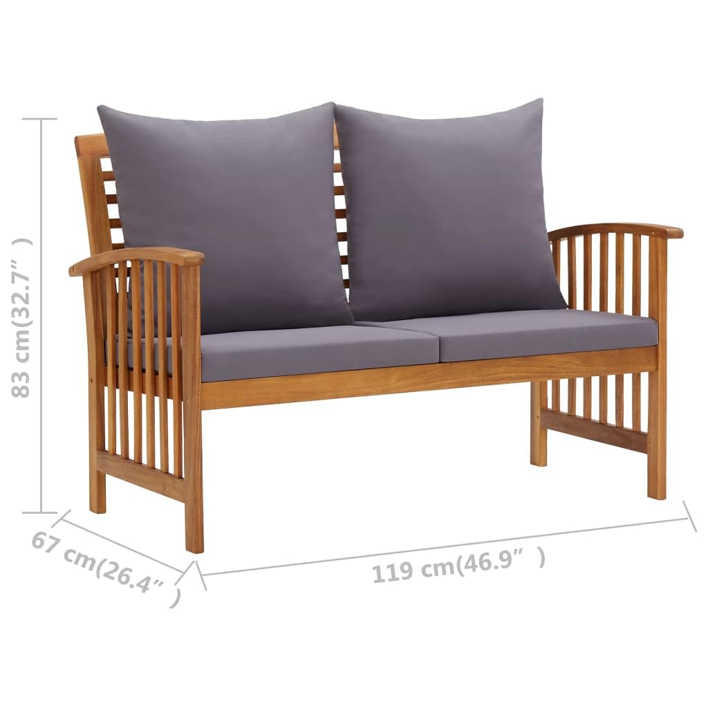 Willood 4-TLG. Garten-Lounge-Set mit Auflagen Gartenmöbel Sofa Lounge Sitzgruppe Gartenset Ecksofa Mittelsofa Massivholz Akazie Grau Bank + 2X Sessel + Tisch