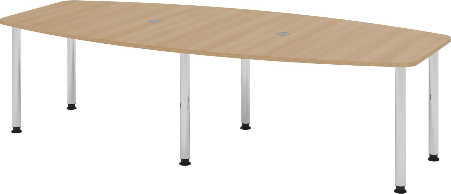 Bümö Konferenztisch oval 280x130 cm großer Besprechungstisch in Eiche, Besprechungstisch mit Chromfüßen, Meetingtisch für 10 Personen, XXL-Tisch für Besprechungsraum & Meeting