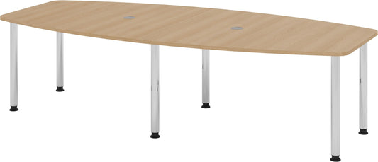 Bümö Konferenztisch oval 280x130 cm großer Besprechungstisch in Eiche, Besprechungstisch mit Chromfüßen, Meetingtisch für 10 Personen, XXL-Tisch für Besprechungsraum & Meeting