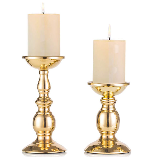 Nuptio Eisen Säulenständer Kerzenhalter, Tischdekoration Kerzenständer für Hochzeit Party Geburtstag Abendessen Bei Kerzenlicht, Vintage Kerzenständer Hausdekoration, Kupferfarbe (Gold, Klein + Groß)