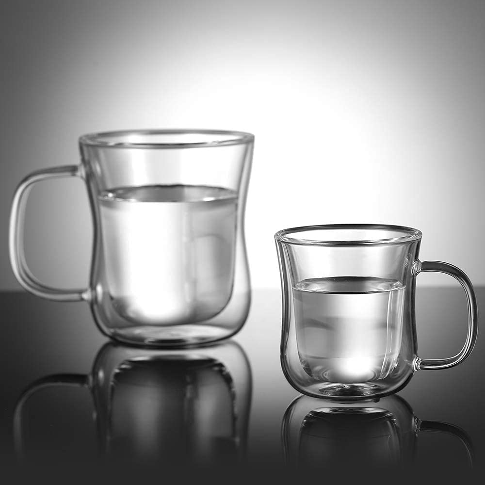 ecooe Doppelwandige Espressotassen Espresso Glaser Set Borosilikatglas Kaffeetassen Glas 2er Set 120ml Kaffeeglas Teegläser mit Henkel für Cappuccino,Latte Macchiato,Tee,EIS,Milch,Bier