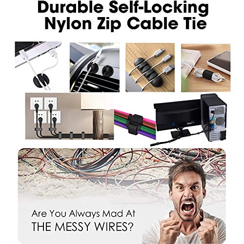 MiuCo Kabelmanagement Schreibtisch Kit mit 50Stk Kabelbinder Klettband+40Stk Kabelklemme/KabelClips+10Stk Kabelhalter Selbstklebende Kabelschellen, Kabel Management Organizer Kit für Schreibtisch