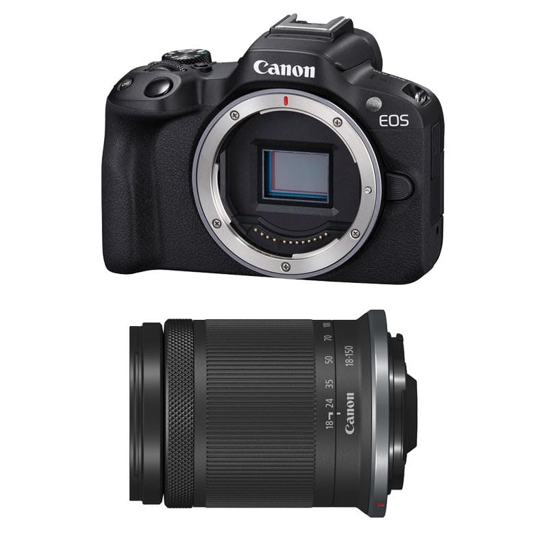Canon EOS R50 Systemkamera + RF-S 18-150mm is STM Objektiv - Spiegellose Kamera (Digitalkamera mit Autofokus + Motiverkennung für Augen Tiere Fahrzeuge, 4k Videokamera, 15 Bilder pro Sekunde) schwarz