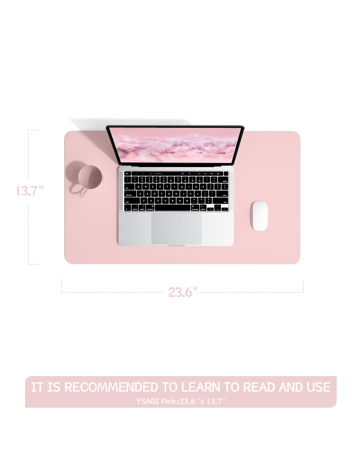 YSAGi Schreibtischunterlage, Mauspad mit Leder und Rutchfeste Wildleder, Multifunktionales Office Mousepad Laptop Schreibunterlage, Tisch-Schutz Unterlage für Büro/Home-Office (Rosa, 60x35cm)