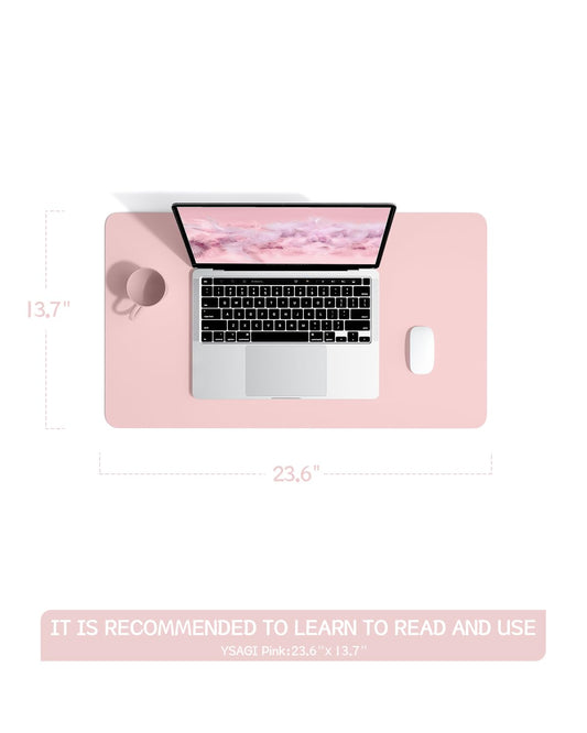 YSAGi Schreibtischunterlage, Mauspad mit Leder und Rutchfeste Wildleder, Multifunktionales Office Mousepad Laptop Schreibunterlage, Tisch-Schutz Unterlage für Büro/Home-Office (Rosa, 60x35cm)