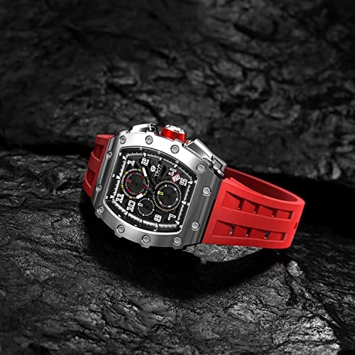 TSAR BOMBA Herrenuhr 50M Wasserdicht Japanisches Quarzwerk Uhren Herren Tonneau Edelstahlgehäuse Saphirglas mit Chronograph-Datumsfunktion Uhr Geschenke für Männer Fashion Luxury